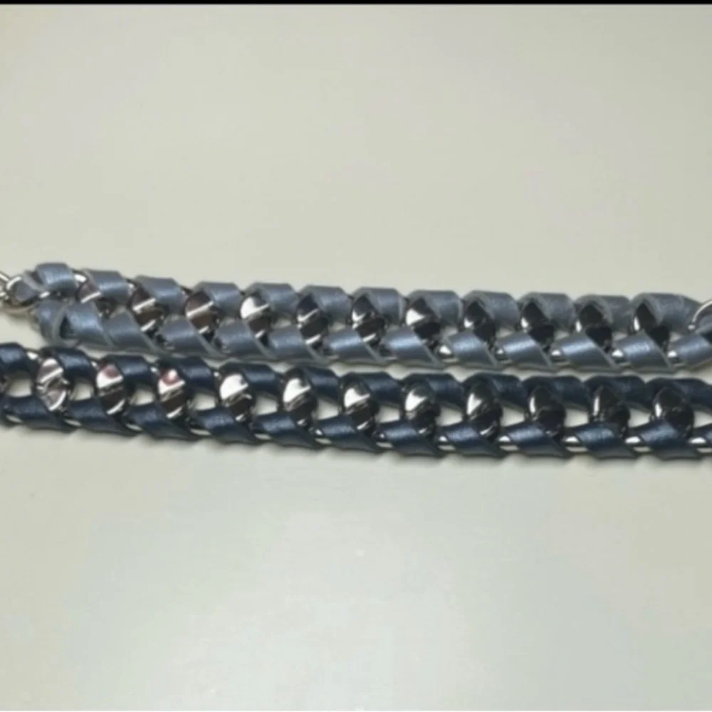 J Elliot MENS set of 2 Silver Curb Chain Black & Grey Leather Bracelets FIRM